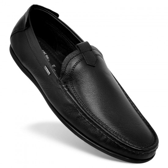 Black Casual Leather Loafers Shoes Av 5127-Avetos