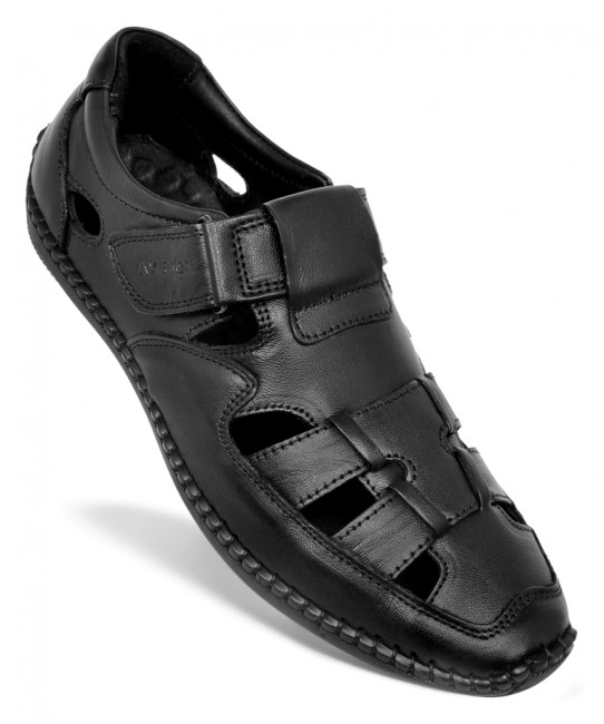 Avetos Black Bantu Leather Sandals For Mens AV 613