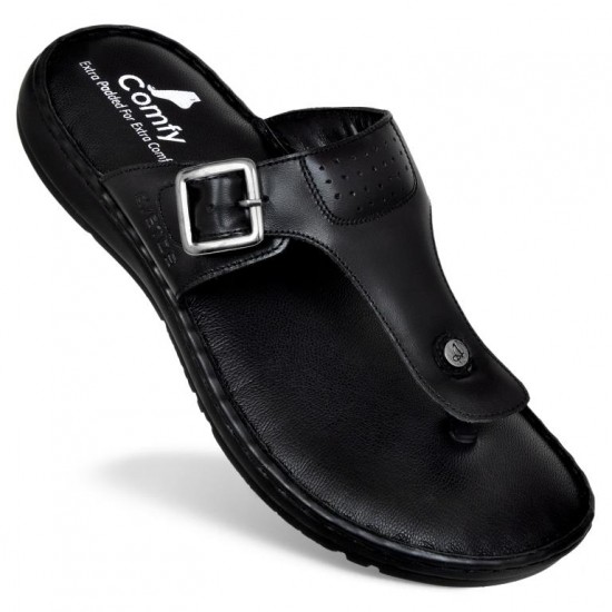 Avetos Black Original Leather Slippers For Men AV 127