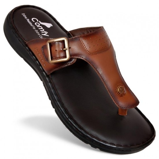 Avetos Brown Original Leather Slippers For Men Av 127
