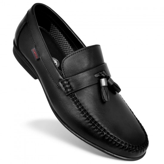 Black Leather Loafers For Men Av 5139-Avetos