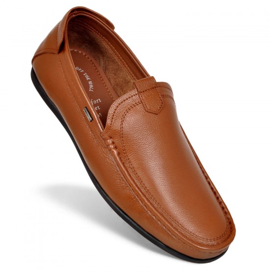 Tan Casual Leather Loafers Shoes Av 5127-Avetos