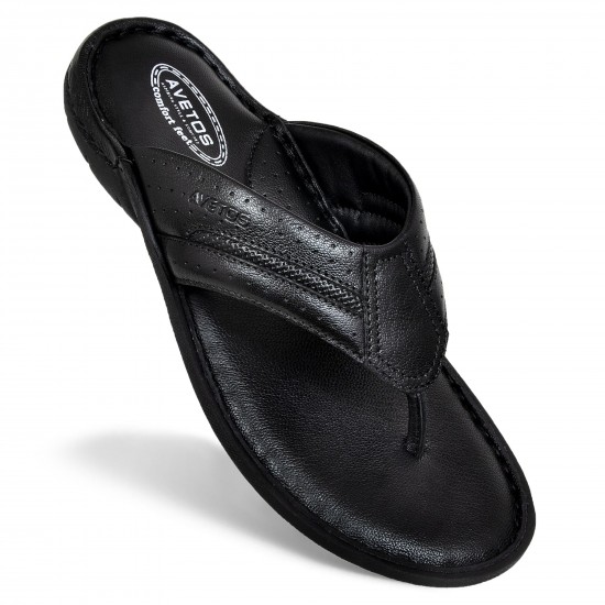 Avetos Black Original Leather Slippers Mens AV 133
