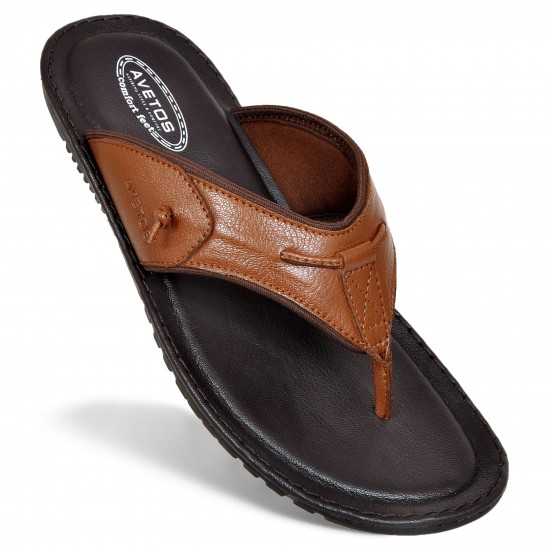 Avetos Tan Leather Casual Slippers For Men Av 131