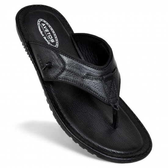 Avetos Black Leather Casual Slippers For Men AV 131