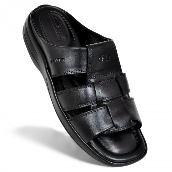 Avetos Black Leather Casual Slippers For Men AV 129