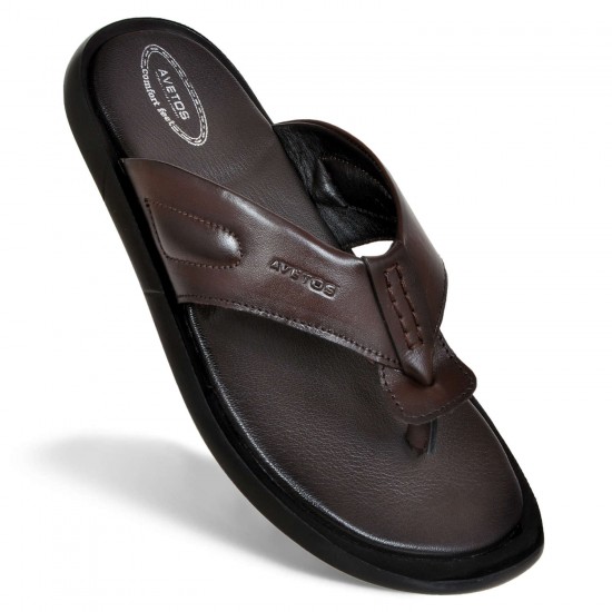 Avetos Brown Original Leather Slippers For Men AV 135