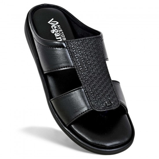 Avetos Vegan Black Non Leather Slippers For Men VE 3008