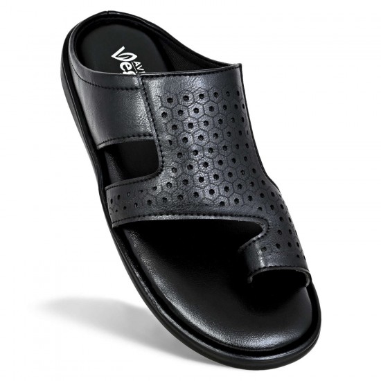 Avetos Vegan Black Non Leather Slippers For Men VE 3006