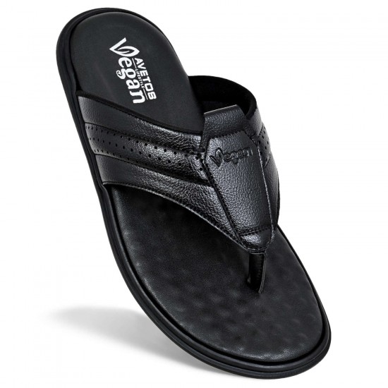 Avetos Vegan Black Non Leather Slippers For Men VE 3003