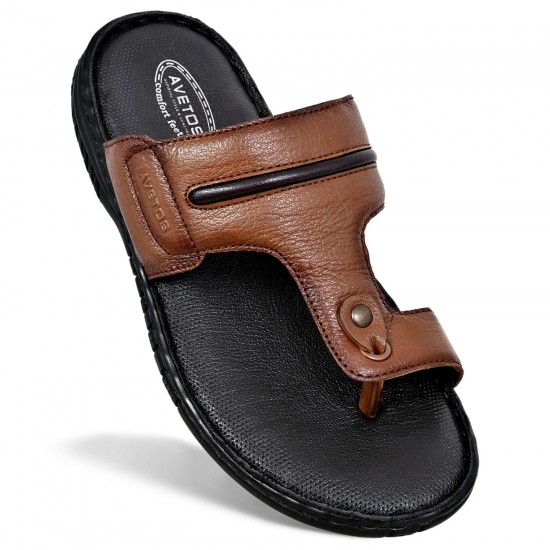 Avetos Tan Original Leather Slippers For Men AV 139