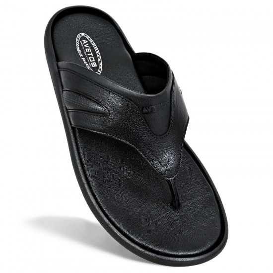 Avetos Black Original Leather Slippers For Men AV 138