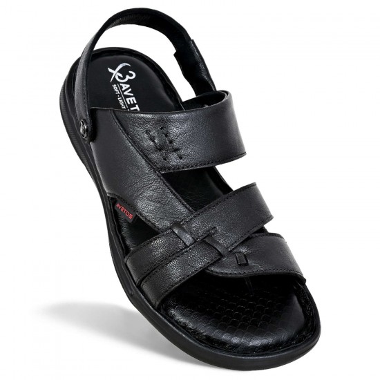 Avetos Black Leather Sandals For Mens AV 621