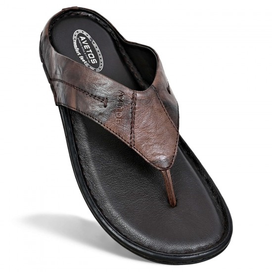 Avetos Brown Original Leather Slippers For Men AV 137