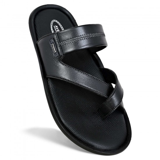 Avetos Black Original Leather Slippers For Men AV 141